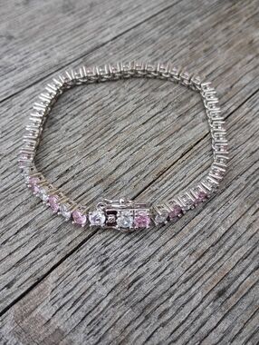 Pink And White CZ Silver Tennis Bracelet